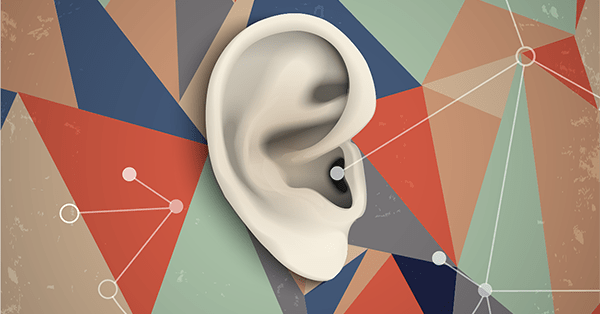 Illustration of ear against colorful abstract background